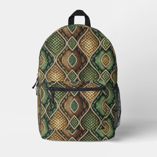Exotic Ornate Geometric Snake Skin Pattern Design Printed Backpack (Front)