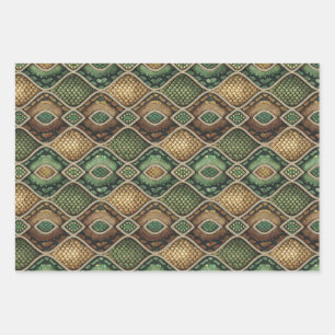 Exotic Ornate Geometric Snake Skin Pattern Design Wrapping Paper Sheet