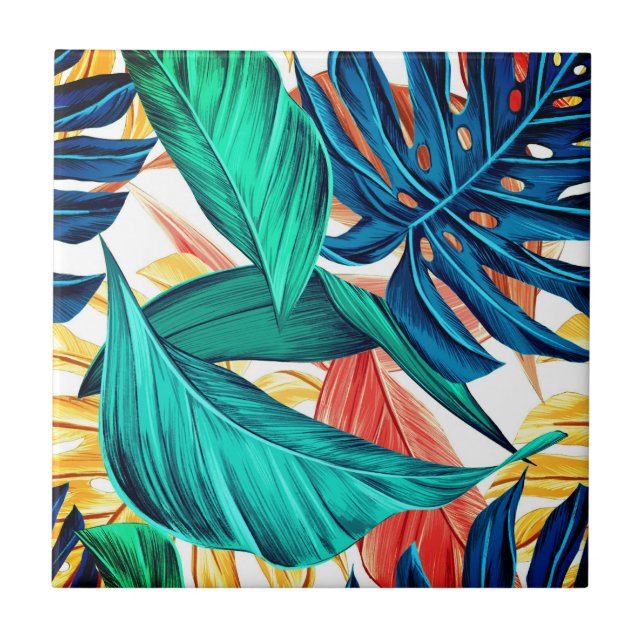 Exotic palm leaves ceramic tile (Front)