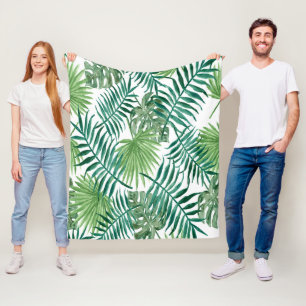 Exotic palm leaves fleece blanket