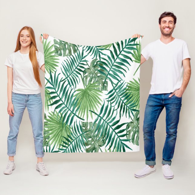 Exotic palm leaves fleece blanket (In Situ)