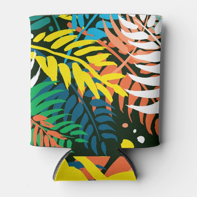 Exotic palm leaves, handmade pattern. can cooler (Front)