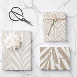 Exotic Palm Leaves Pastel Cappuccino Pattern Wrapping Paper Sheet