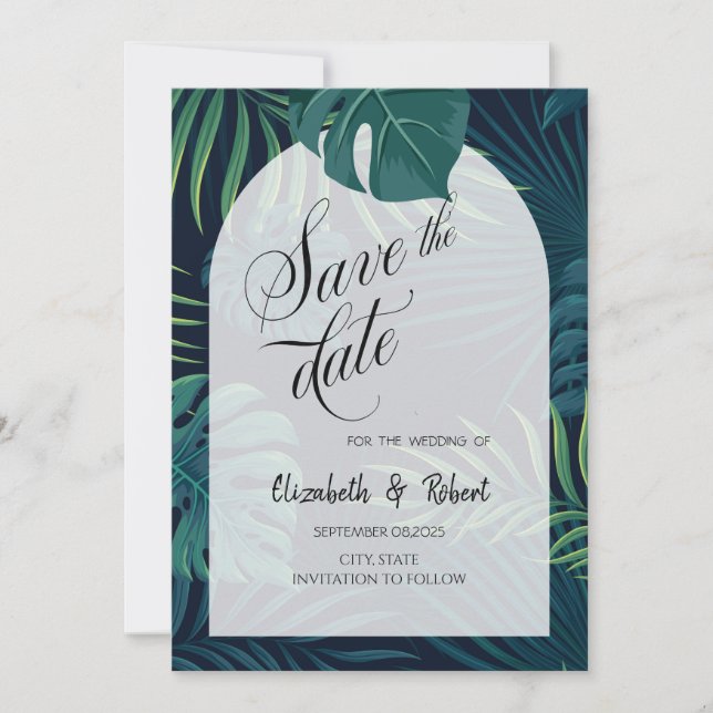Exotic Palm Leaves Save The Date (Front)