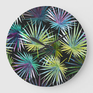Exotic Palm Leaves Watercolor Large Clock