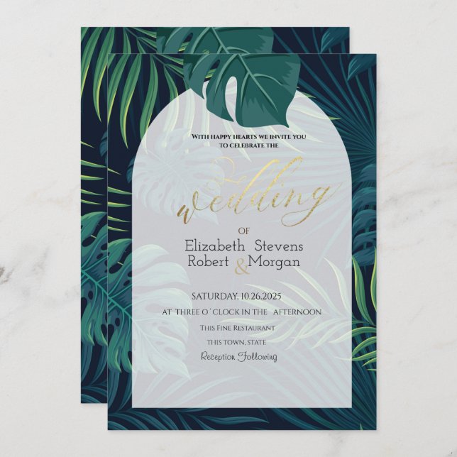 Exotic Palm Leaves Wedding Invitation (Front/Back)