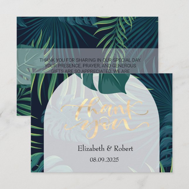 Exotic Palm Leaves  Wedding Thank You Card (Front/Back)