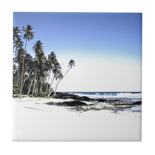 Exotic Palm Trees & Paradise Beach Ceramic Tile (Front)