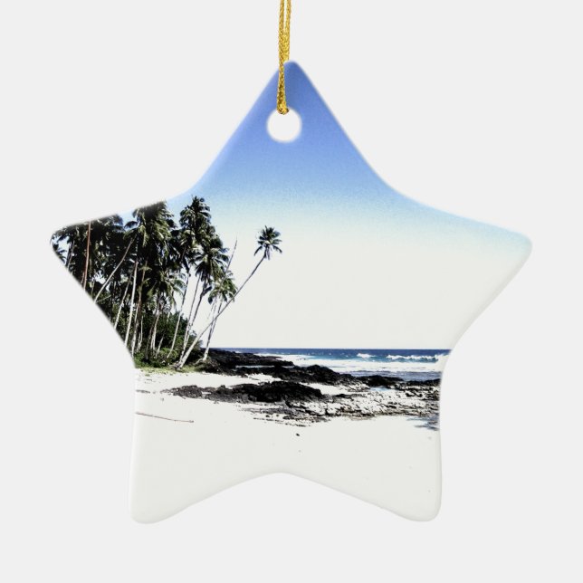 Exotic Palm Trees & Paradise Beach Ceramic Tree Decoration (Front)
