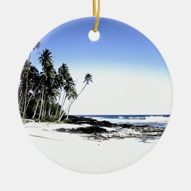 Exotic Palm Trees & Paradise Beach Ceramic Tree Decoration (Front)