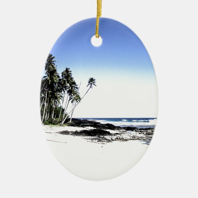 Exotic Palm Trees & Paradise Beach Ceramic Tree Decoration (Front)