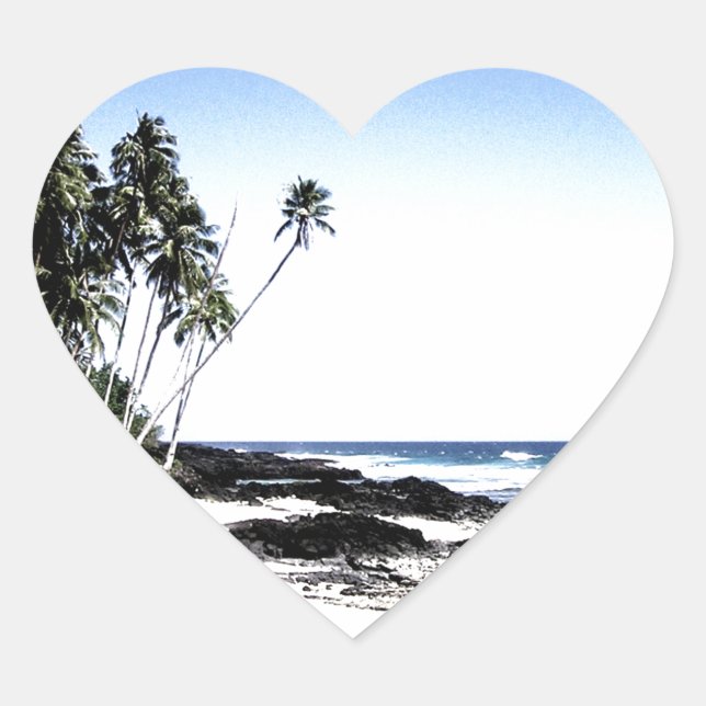 Exotic Palm Trees & Paradise Beach Heart Sticker (Front)