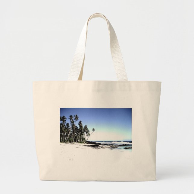 Exotic Palm Trees & Paradise Beach Large Tote Bag (Front)