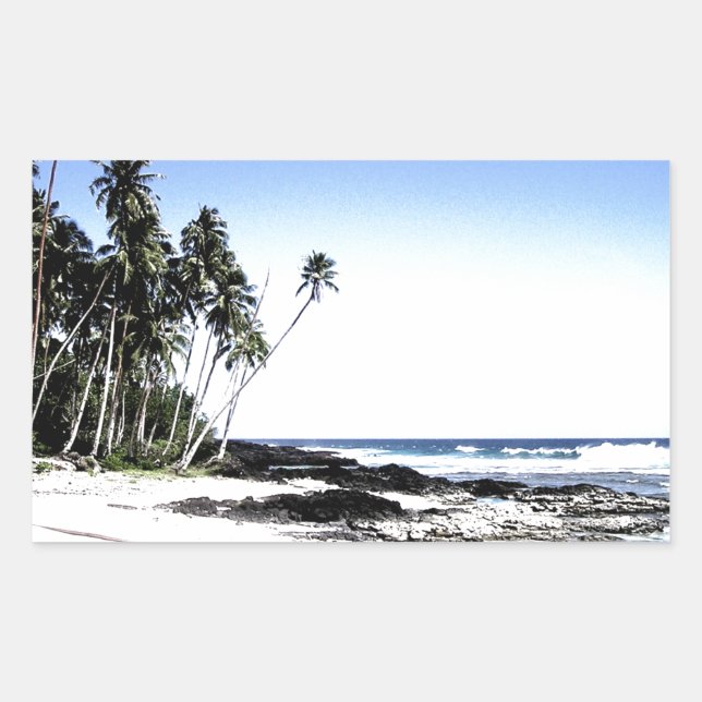 Exotic Palm Trees & Paradise Beach Rectangular Sticker (Front)