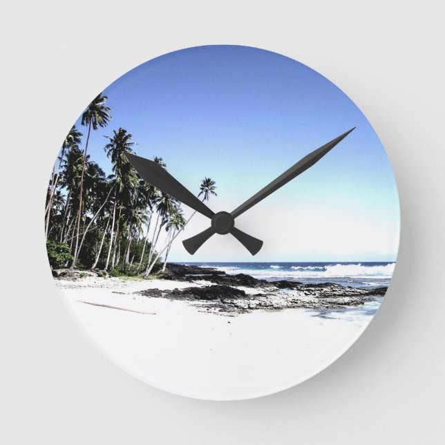 Exotic Palm Trees & Paradise Beach Round Clock (Front)