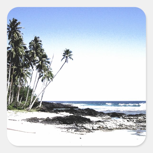 Exotic Palm Trees & Paradise Beach Square Sticker (Front)