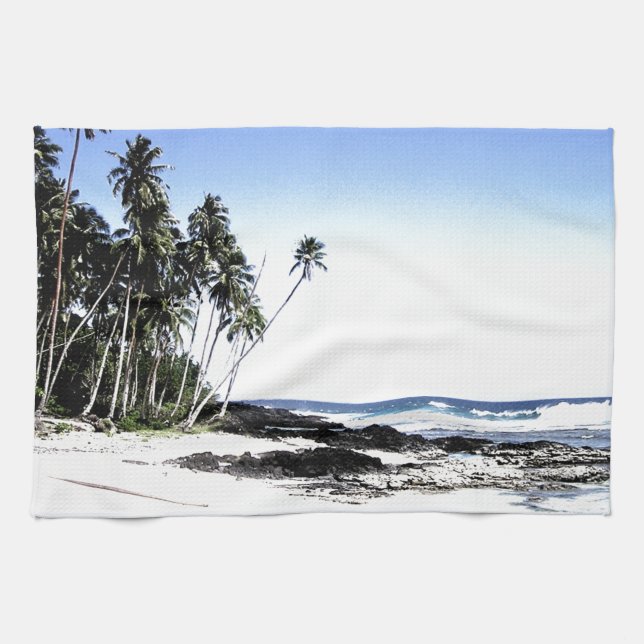Exotic Palm Trees & Paradise Beach Tea Towel (Horizontal)