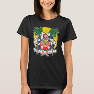 Exotic Palm Trees Waves Santa Claus Christmas In T-Shirt