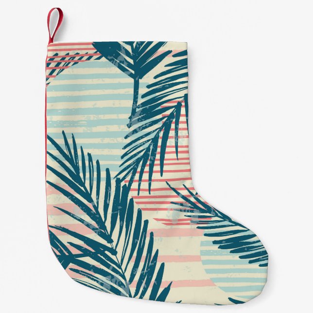 Exotic palms, hand-drawn textures small christmas stocking (Front)