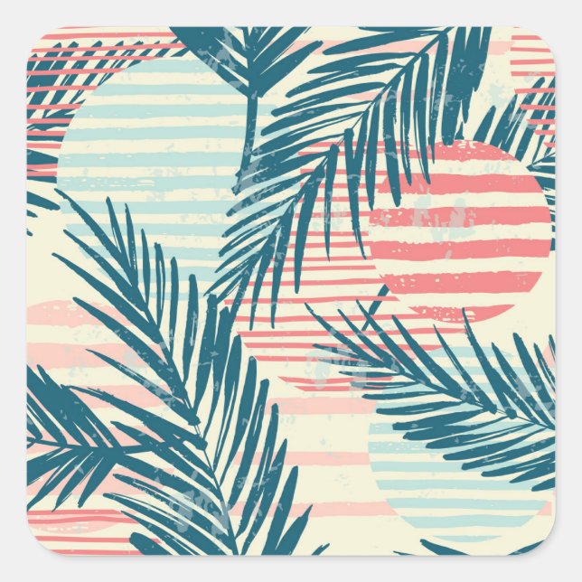 Exotic palms, hand-drawn textures square sticker (Front)
