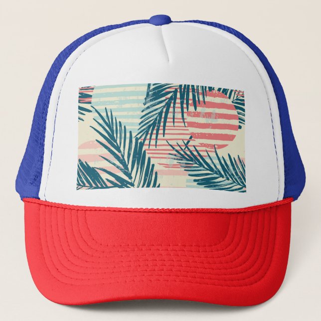 Exotic palms, hand-drawn textures trucker hat (Front)