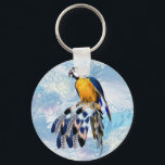 exotic-parrot bird tone feather guests gift key ring<br><div class="desc">Blue exotic-parrot bird tone feathers on a soft blues feather background</div>