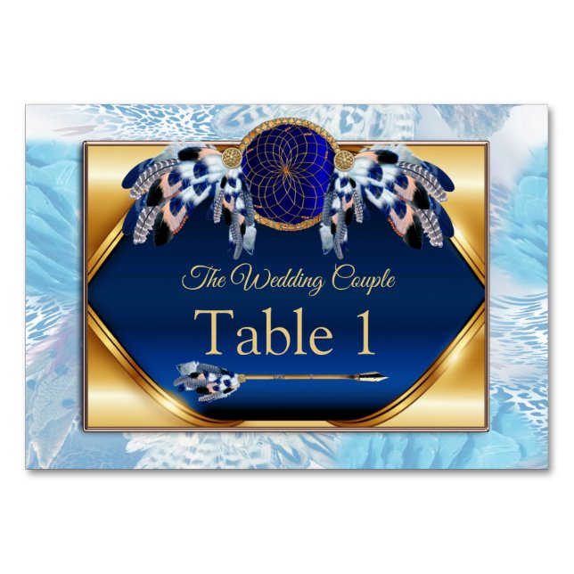 Exotic-Parrot Blue tone feathers Table cards (Front)