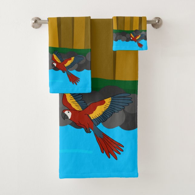 Exotic Parrots In The Forest  Bath Towel Set (Insitu)