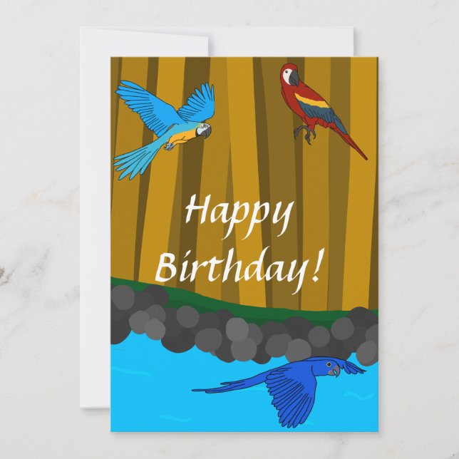 Exotic Parrots In The Forest Happy Birthday Card (Front)