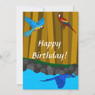Exotic Parrots In The Forest Happy Birthday Card