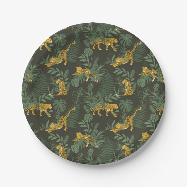 Exotic Party Tropical Rainforest Leopard Pattern Paper Plate (Front)