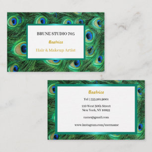 Exotic Peacock Feathers Hair & Makeup Artist Business Card