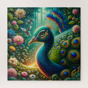 Exotic Peacock Rainforest Majesty Design Jigsaw Puzzle
