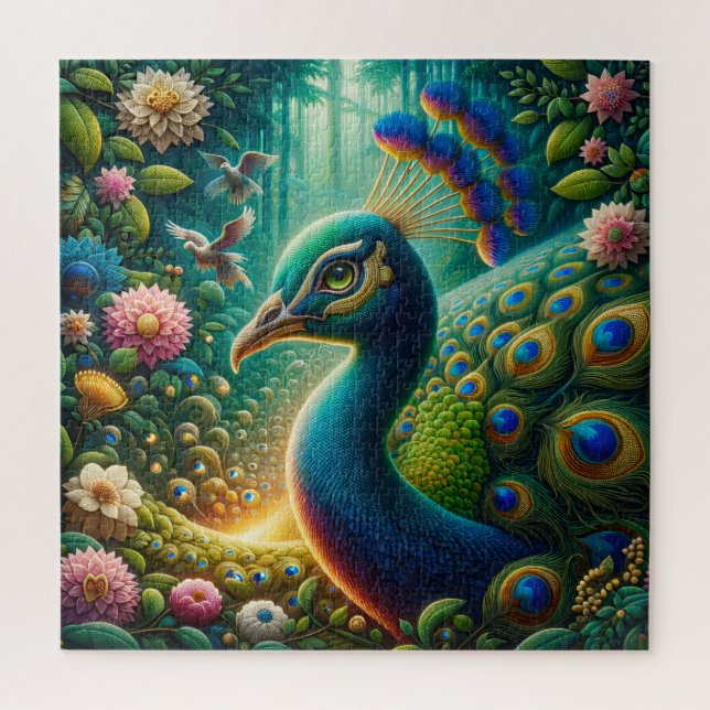 Exotic Peacock Rainforest Majesty Jigsaw Puzzle (Vertical)