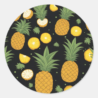 Exotic Pineapple Pattern Classic Round Sticker