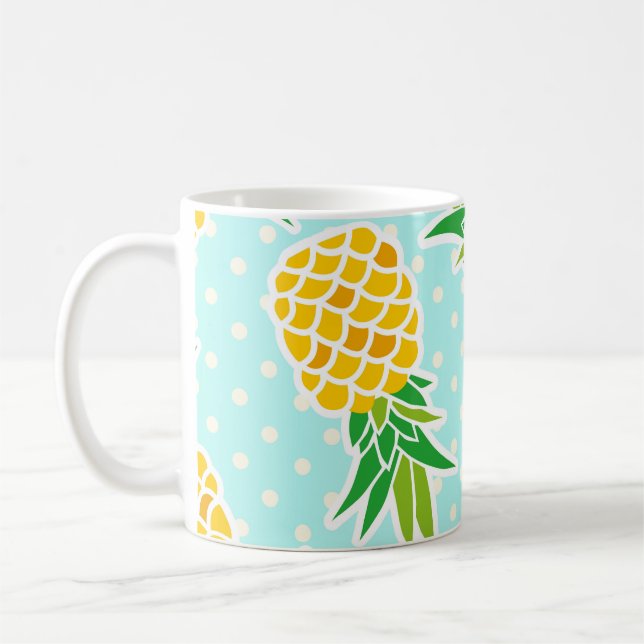 Exotic Pineapples: Blue Polka-Dot Fun. Coffee Mug (Left)