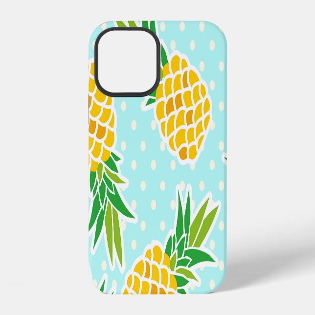 Exotic Pineapples: Blue Polka-Dot Fun. iPhone Case (Back)