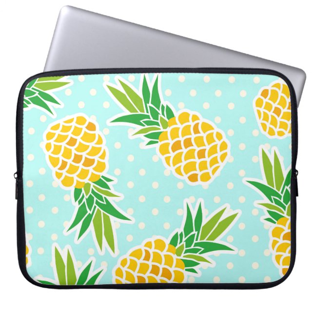 Exotic Pineapples: Blue Polka-Dot Fun. Laptop Sleeve (Front)