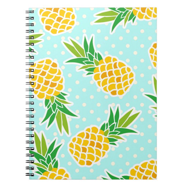 Exotic Pineapples: Blue Polka-Dot Fun. Notebook (Front)