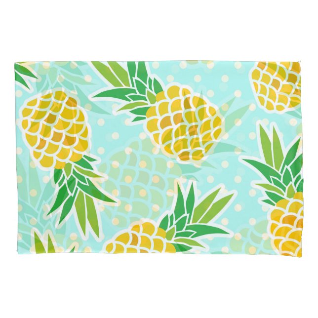Exotic Pineapples: Blue Polka-Dot Fun. Pillowcase (Front)