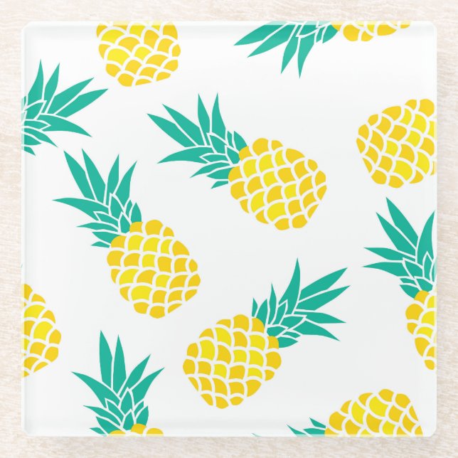 Exotic Pineapples: Yellow Delight. Glass Coaster (Front)