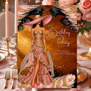 Exotic Pink Dress Gold Black Birthday Party Invitation