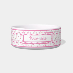Exotic Pink Flamingo Pattern Personalised Cat Dog Bowl