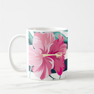 Exotic Pink Flowers Monogram striped Coffee Mug