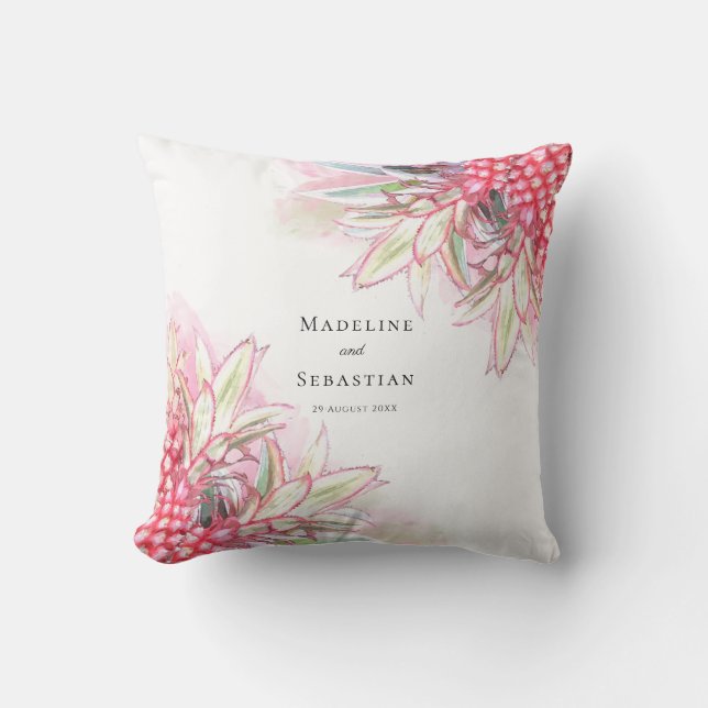 Exotic Pink Pineapples Blush Wedding Cushion (Front)
