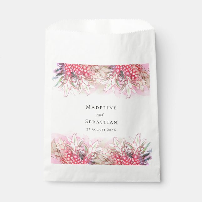 Exotic Pink Pineapples Blush Wedding Favour Bag (Front)