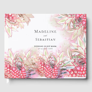 Exotic Pink Pineapples Blush Wedding Guest Book