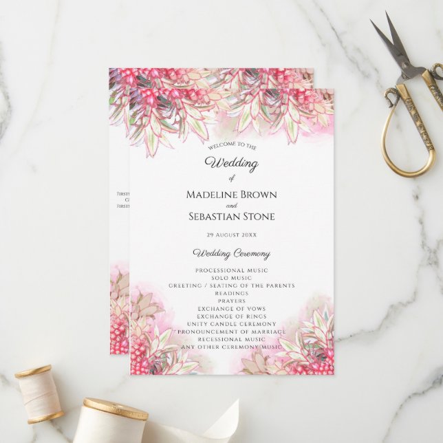 Exotic Pink Pineapples Blush Wedding Program (Front/Back In Situ)