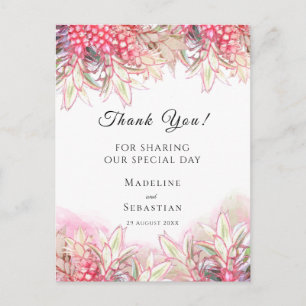 Exotic Pink Pineapples Blush Wedding Thank You Postcard