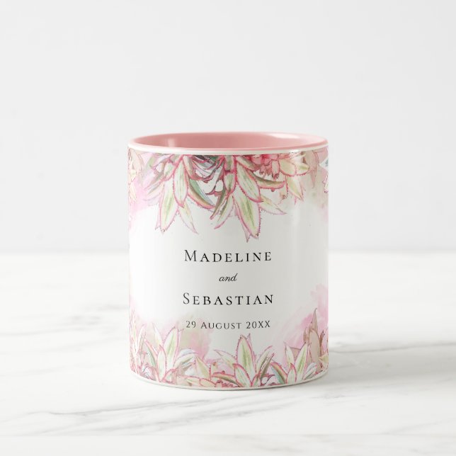 Exotic Pink Pineapples Blush Wedding Two-Tone Coffee Mug (Center)